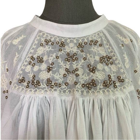 Women’s Top FREE PEOPLE Have It My Way Shirt Beads Embroidered Mutton Sleeve Top - Picture 8 of 10